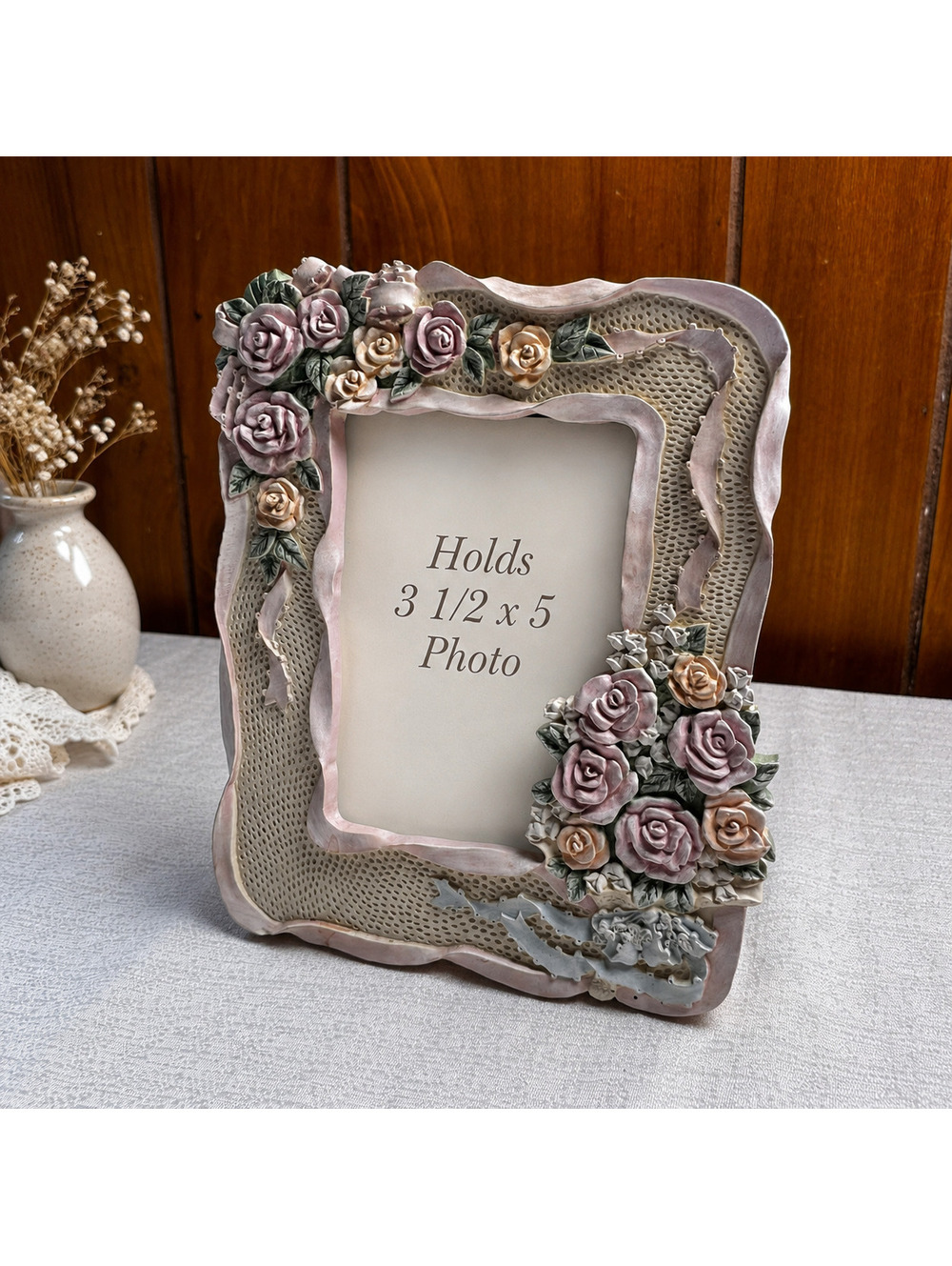 Vintage Floral Rose Photo Frame 3.5x5 Shabby Chic Cottagecore Decor